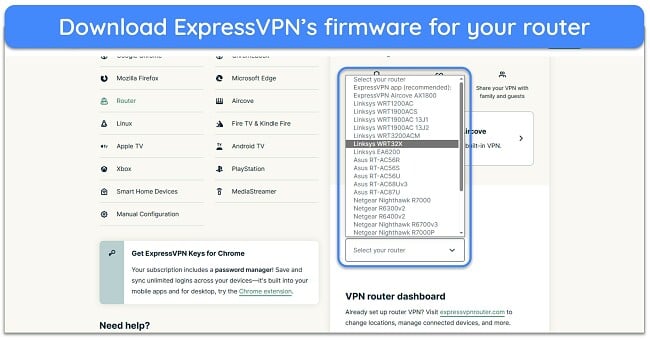 Screenshot showing how to download ExpressVPN's router firmware