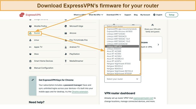 Screenshot showing how to download ExpressVPN's router firmware