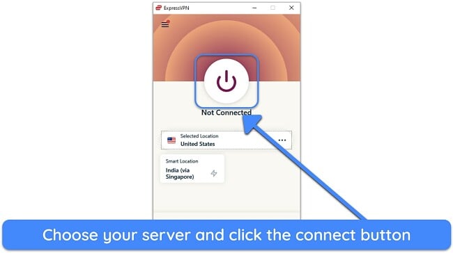Screenshot showing how to connect to an ExpressVPN server