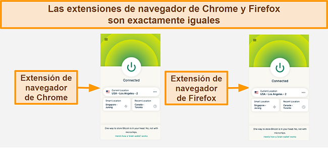 Captura de pantalla de la extensión del navegador de ExpressVPN para Google Chrome y Mozilla Firefox