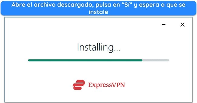 Captura de pantalla que muestra la ventana de instalación de ExpressVPN
