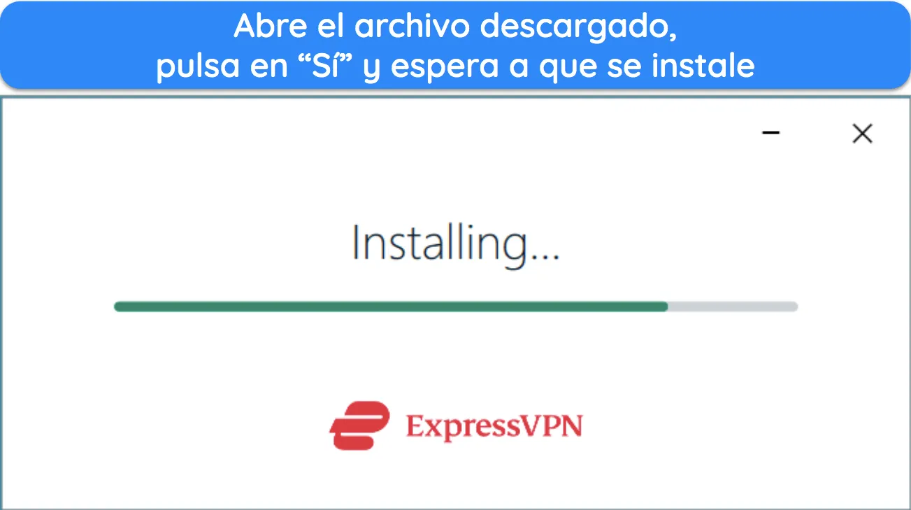 Captura de pantalla que muestra la ventana de instalación de ExpressVPN