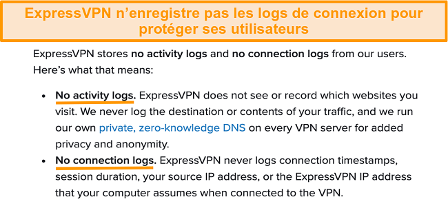 Capture d'écran de la politique de confidentialité d'ExpressVPN sur son site Web