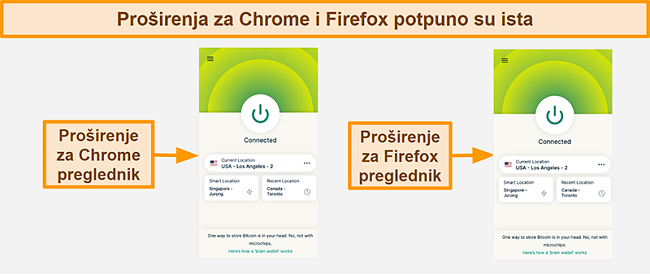 Snimak zaslona ekspresije ExpressVPN-ovog preglednika za Google Chrome i Mozilla Firefox