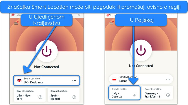 Snimka zaslona koja prikazuje ExpressVPNs Smart Location značajku