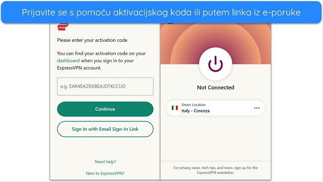 Snimka zaslona koja prikazuje uspješnu instalaciju ExpressVPN-a