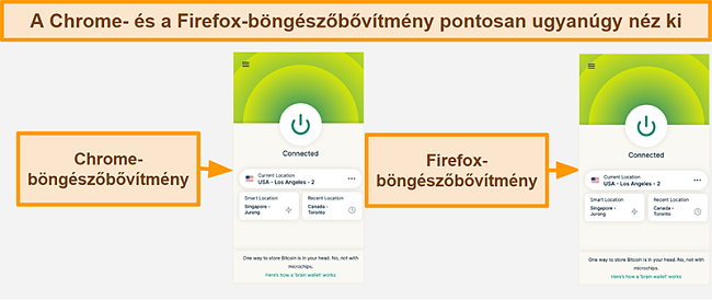 Pillanatkép az ExpressVPN böngészőbővítményéről a Google Chrome és a Mozilla Firefox számára