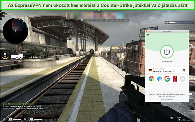 Az Counter-Strike: Globális sértő online játék képernyőképe, miközben csatlakozik az ExpressVPN-hez