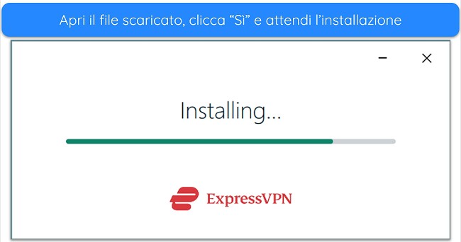 Screenshot che mostra la finestra di installazione di ExpressVPN