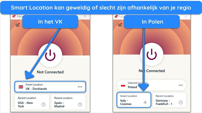 Schermafbeelding met de Smart Location-functie van ExpressVPN