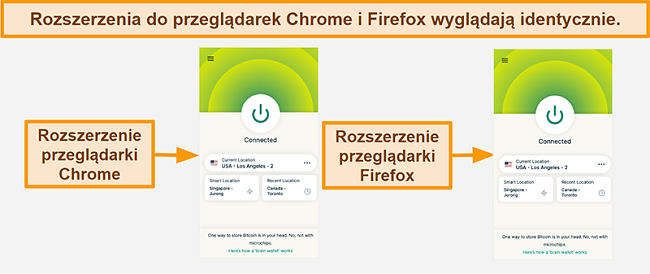 Zrzut ekranu rozszerzenia przeglądarki ExpressVPN dla Google Chrome i Mozilla Firefox