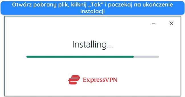 Zrzut ekranu przedstawiający okno instalacji ExpressVPN