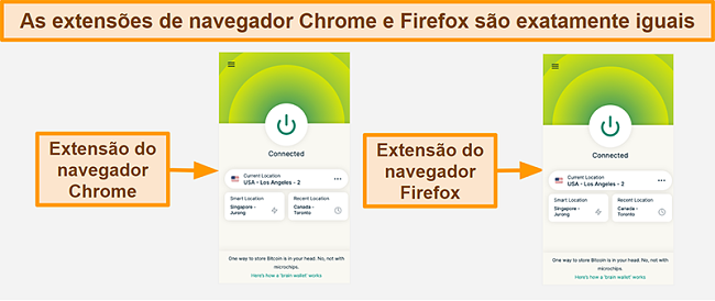 Captura de tela da extensão do navegador ExpressVPN para Google Chrome e Mozilla Firefox