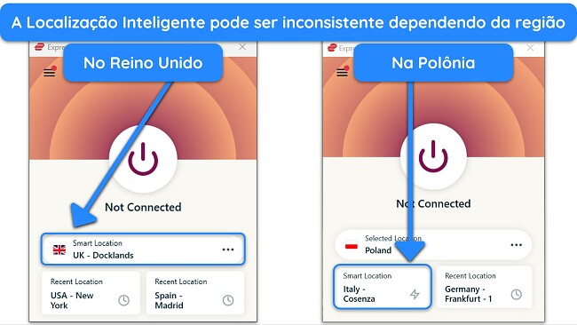 Captura de tela mostrando o recurso Smart Location da ExpressVPN