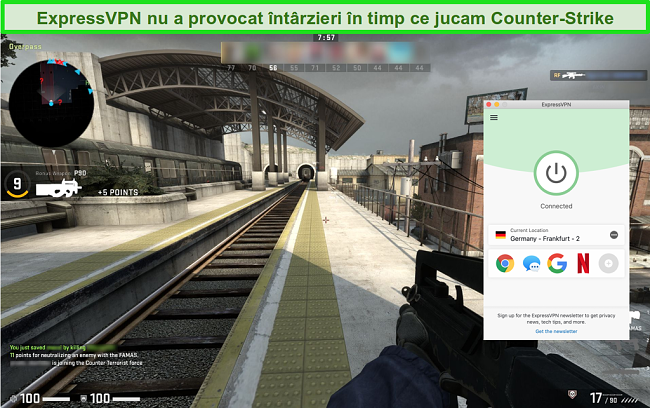 Captura de ecran a jocului Counter-Strike: Global Offensive în timp ce este conectat la ExpressVPN