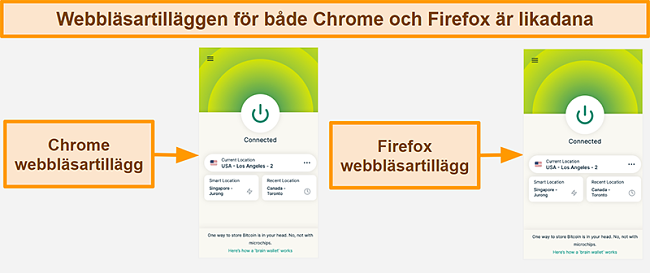 Skärmdump av ExpressVPNs webbläsartillägg för Google Chrome och Mozilla Firefox