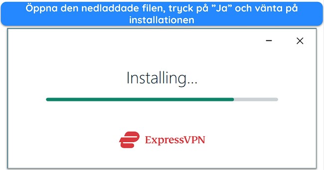 Skärmdump som visar ExpressVPNs installationsfönster