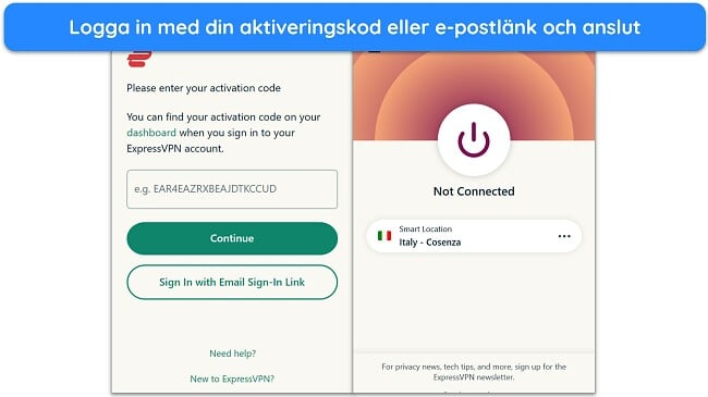 Skärmdump som visar lyckad ExpressVPN-installation