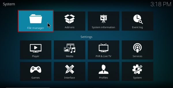 Screenshot of Kodi system screen