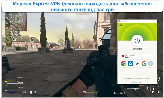 Зображення COD: онлайн-гра Warzone, яка виконується з ExpressVPN, підключеною до сервера в Туреччині.