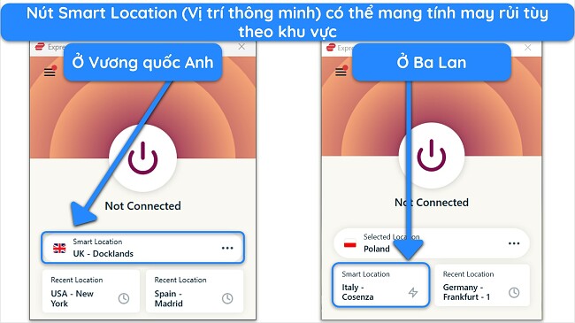 Ảnh chụp màn hình hiển thị tính năng Vị trí thông minh của ExpressVPN