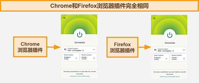 适用于Google Chrome和Mozilla Firefox的ExpressVPN浏览器扩展的屏幕截图