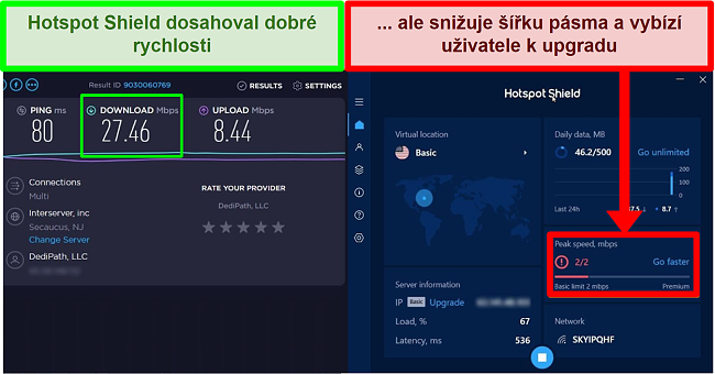 HotspotShield omezuje rychlost motivace uživatelů k odběru