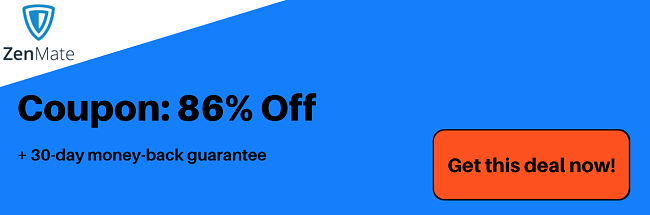 ZenMate VPN coupon for a 86% discount