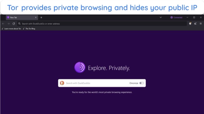 screenshot of the Tor browser homepage