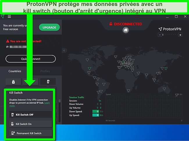 Capture d'écran du kill switch Proton VPN.