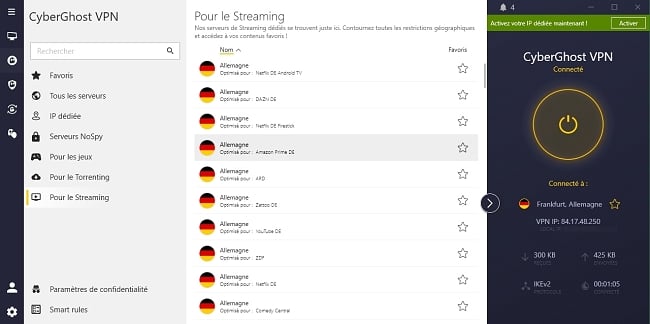 Serveurs dédiés Cyberghost pour le streaming, le torrenting ou les jeux