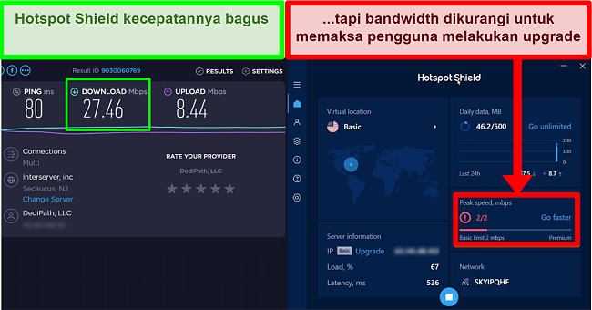 HotspotShield membatasi kecepatan untuk memotivasi pengguna untuk berlangganan