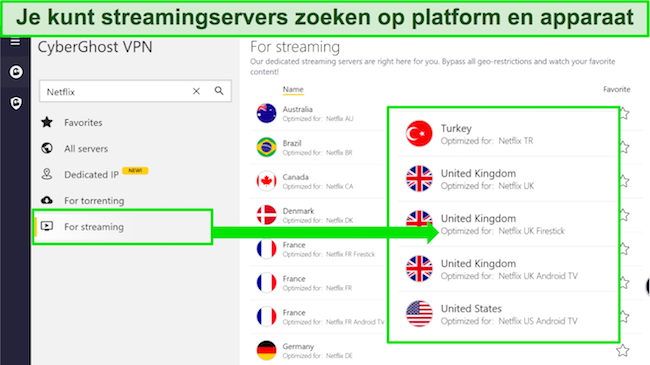 Schermafbeelding van CyberGhost VPN en hoe u voor streaming geoptimaliseerde servers kunt gebruiken