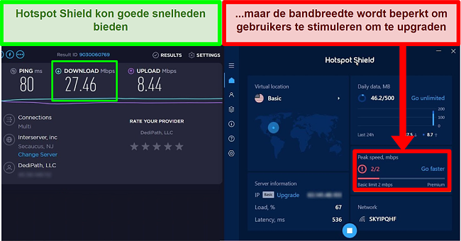 HotspotShield beperkt de snelheid om gebruikers te motiveren om te abonneren