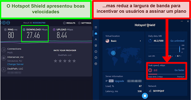 O Hotspot Shield limita a velocidade para motivar os usuários a se inscreverem