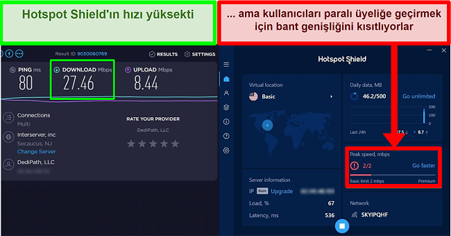 HotspotShield, kullanıcıları abone olmaya motive etme hızını sınırlar