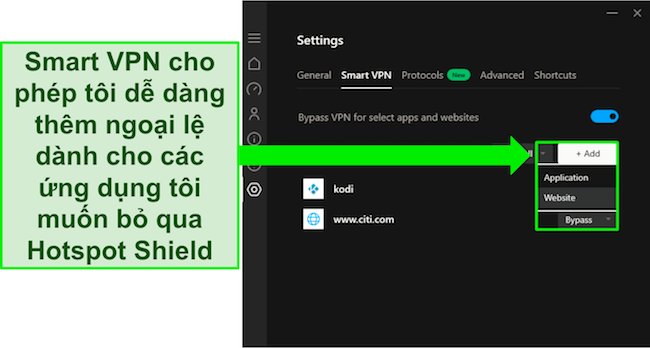 Ảnh chụp màn hình tính năng Smart VPN của Hotspot Shield
