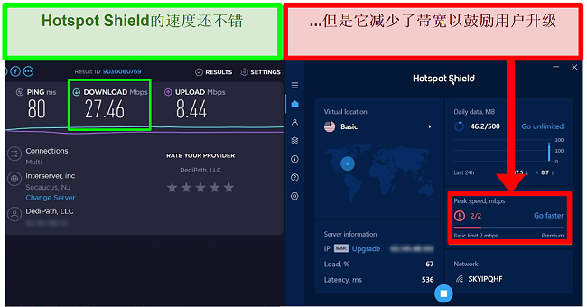 HotspotShield限制了激发用户订阅的速度