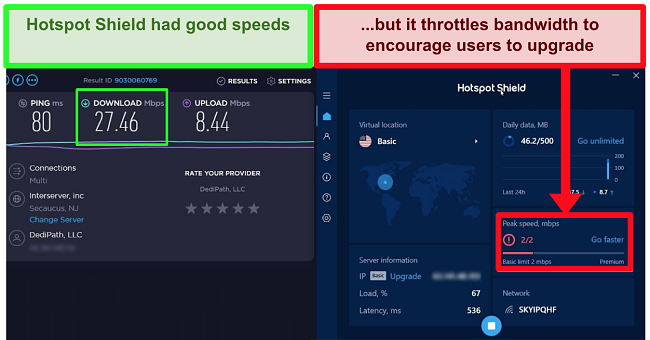 hotspot shield throttles data