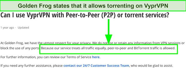 Screenshot of an FAQ on VyprVPN website