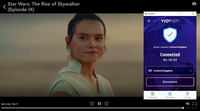 Screenshot di VyprVPN che sblocca Disney+
