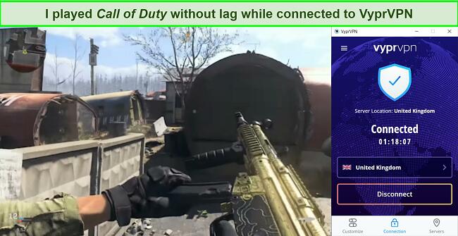 Screenshot of VyprVPN working with Call of Duty