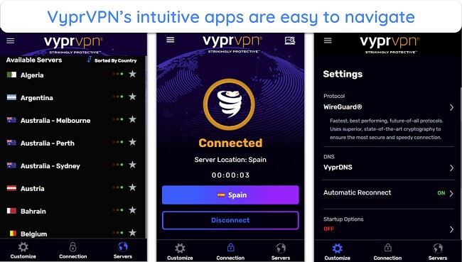 Screenshot of VyprVPN's app interface