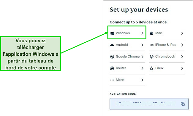 Capture d'écran du téléchargement Windows à partir du site et du tableau de bord ExpressVPN.