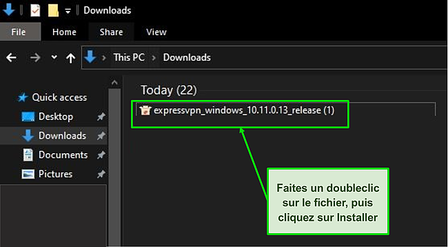 Capture d'écran du fichier de téléchargement ExpressVPN.