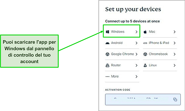 Screenshot del download di Windows dal sito e dal dashboard di ExpressVPN.