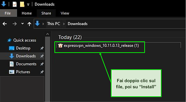 Screenshot del file di download di ExpressVPN.