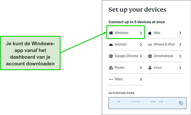 Screenshot van de Windows-download van de ExpressVPN-site en dashboard.