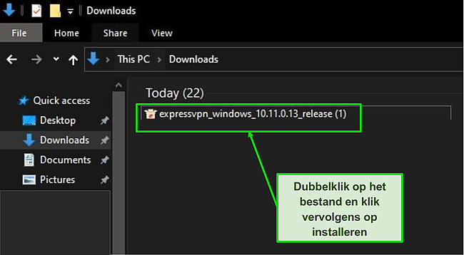 Screenshot van het ExpressVPN-downloadbestand.