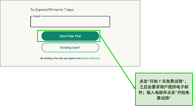 7 天免费试用按钮和注册页面的屏幕截图。